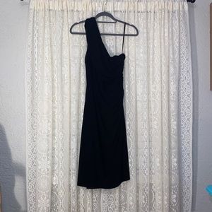 Lauren by Ralph Lauren One Shoulder Black Dress. Side Ruching. Size 16.
